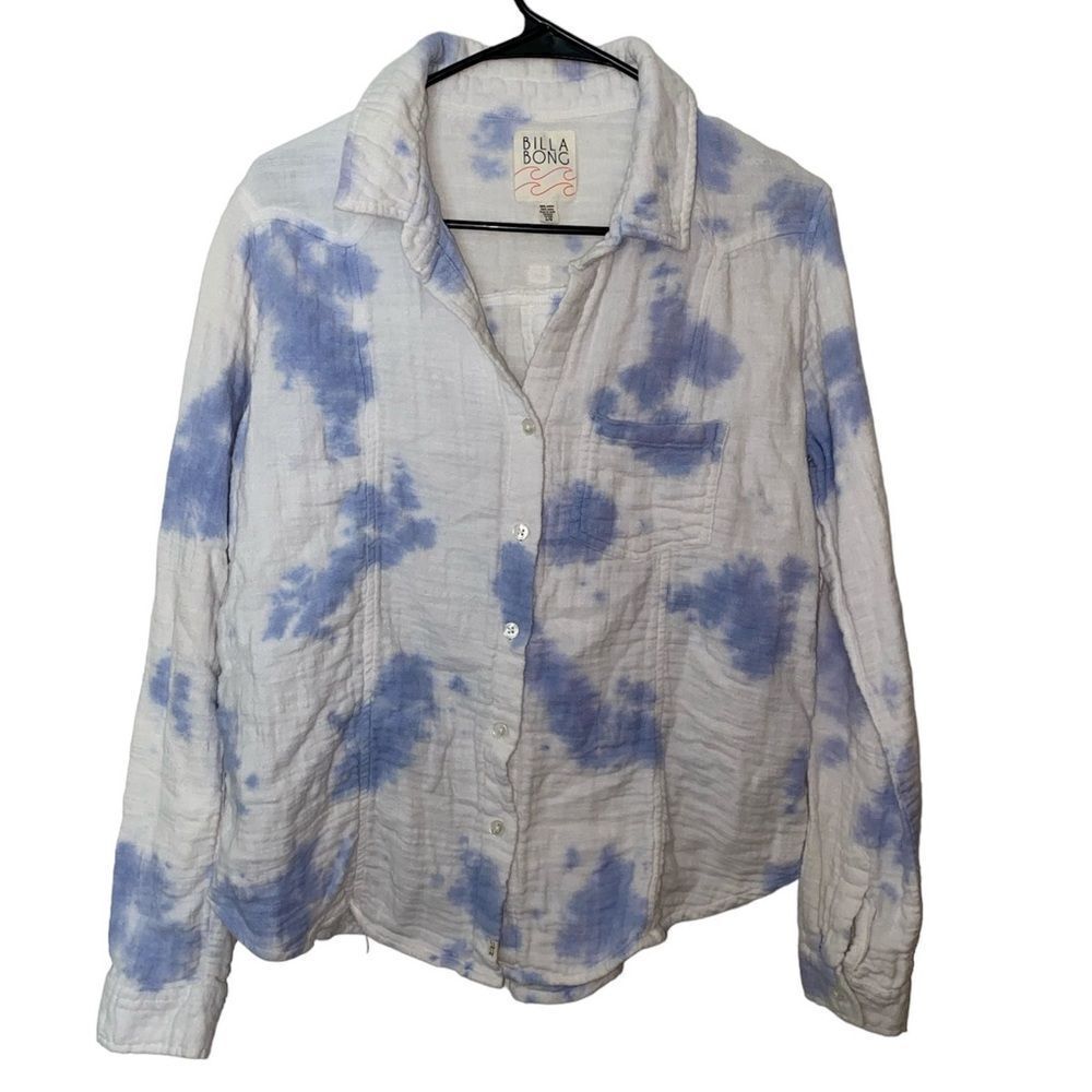 Billabong Blue And White Tye Die Long Sleeve Button Up Shirt Size Large